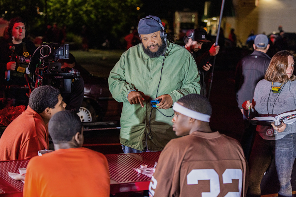 Chris Robinson directing Khalil Everage as Sian Cotton, Caleb McLaughlin as 'Lil' Dru Joyce III, Marquis 'Mookie' Cook as LeBron James